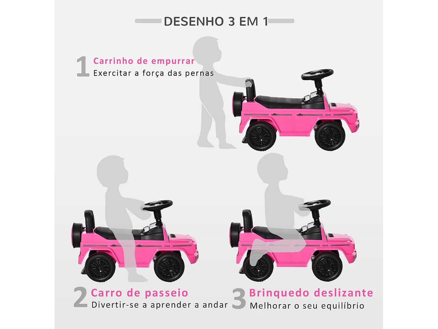 Andador Multifuncional para Bebês Licenciado Mercedes G350 - Rosa com Compartimento de Armazenamento