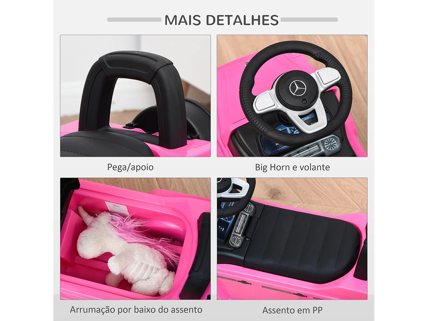 Andador Multifuncional para Bebês Licenciado Mercedes G350 - Rosa com Compartimento de Armazenamento