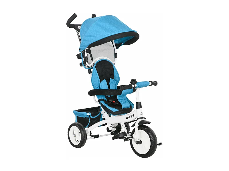 Triciclo Evolutivo HOMCOM 2 em 1 para Bebês com Toldo Dobrável e Cinto de Segurança Azul