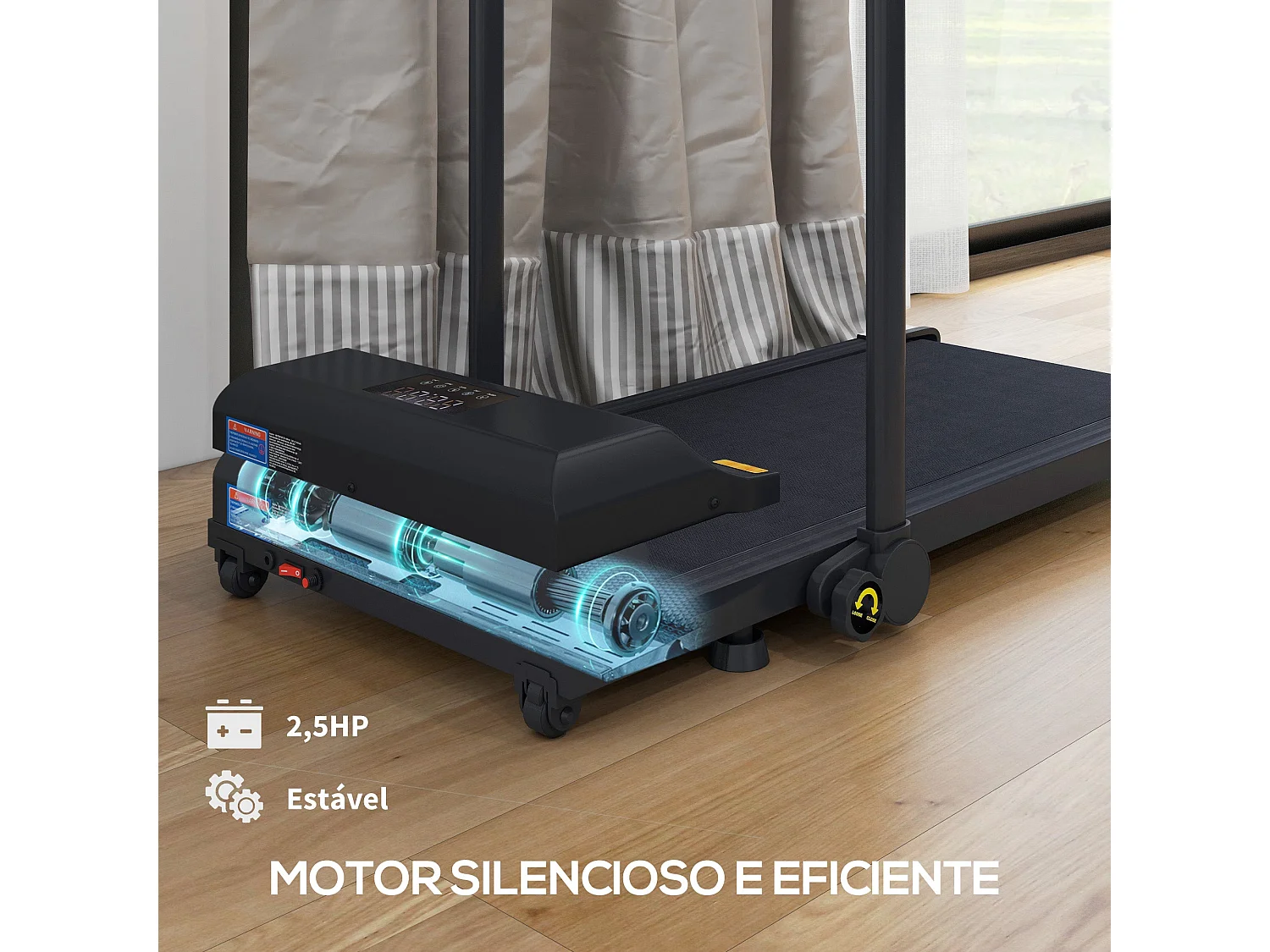 Passadeira Elétrica Dobrável FitRun 2 em 1 – 2,5 HP – Velocidade até 10 km/h – Ecrã LED – Cor Preto