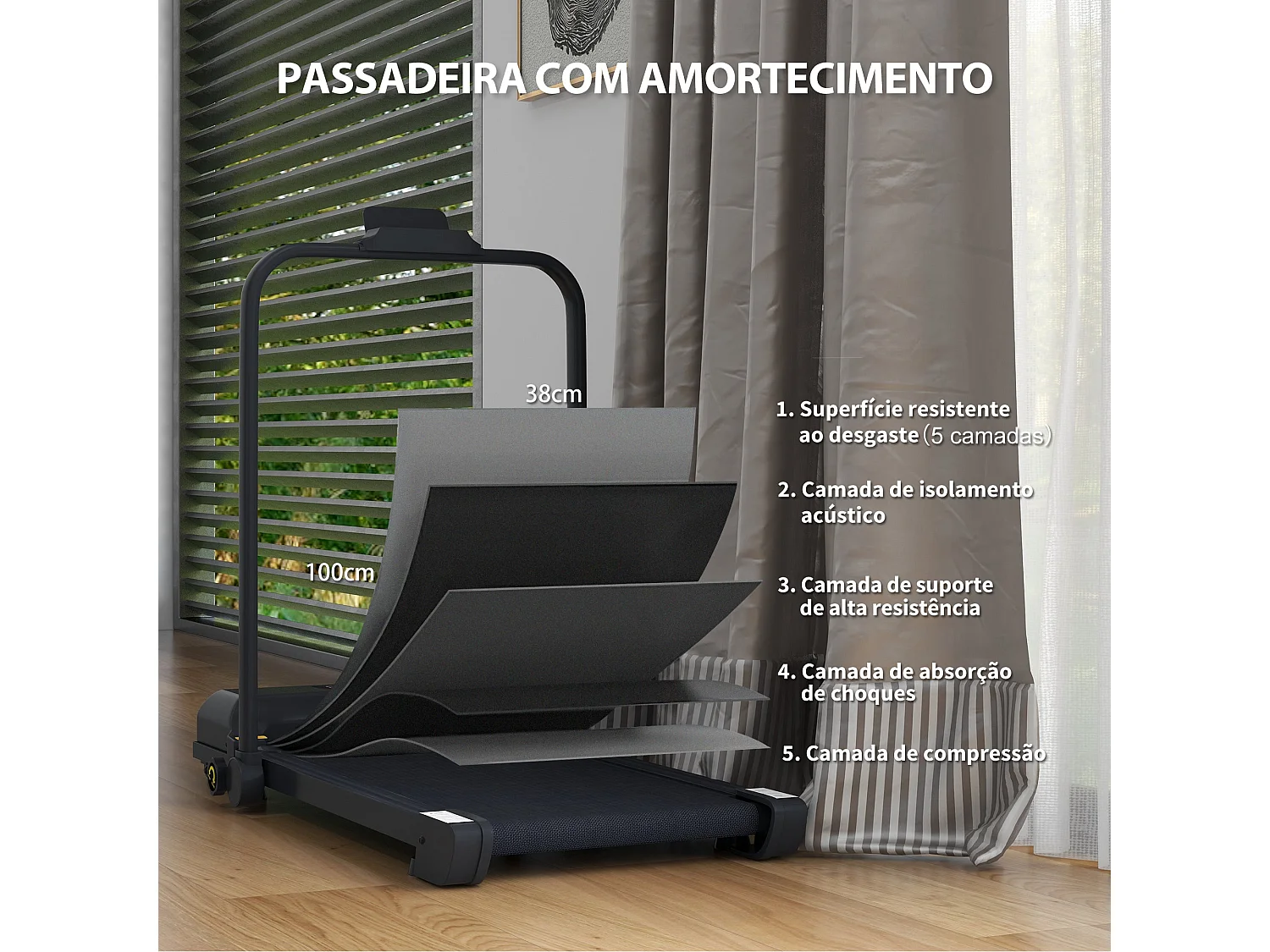Passadeira Elétrica Dobrável FitRun 2 em 1 – 2,5 HP – Velocidade até 10 km/h – Ecrã LED – Cor Preto