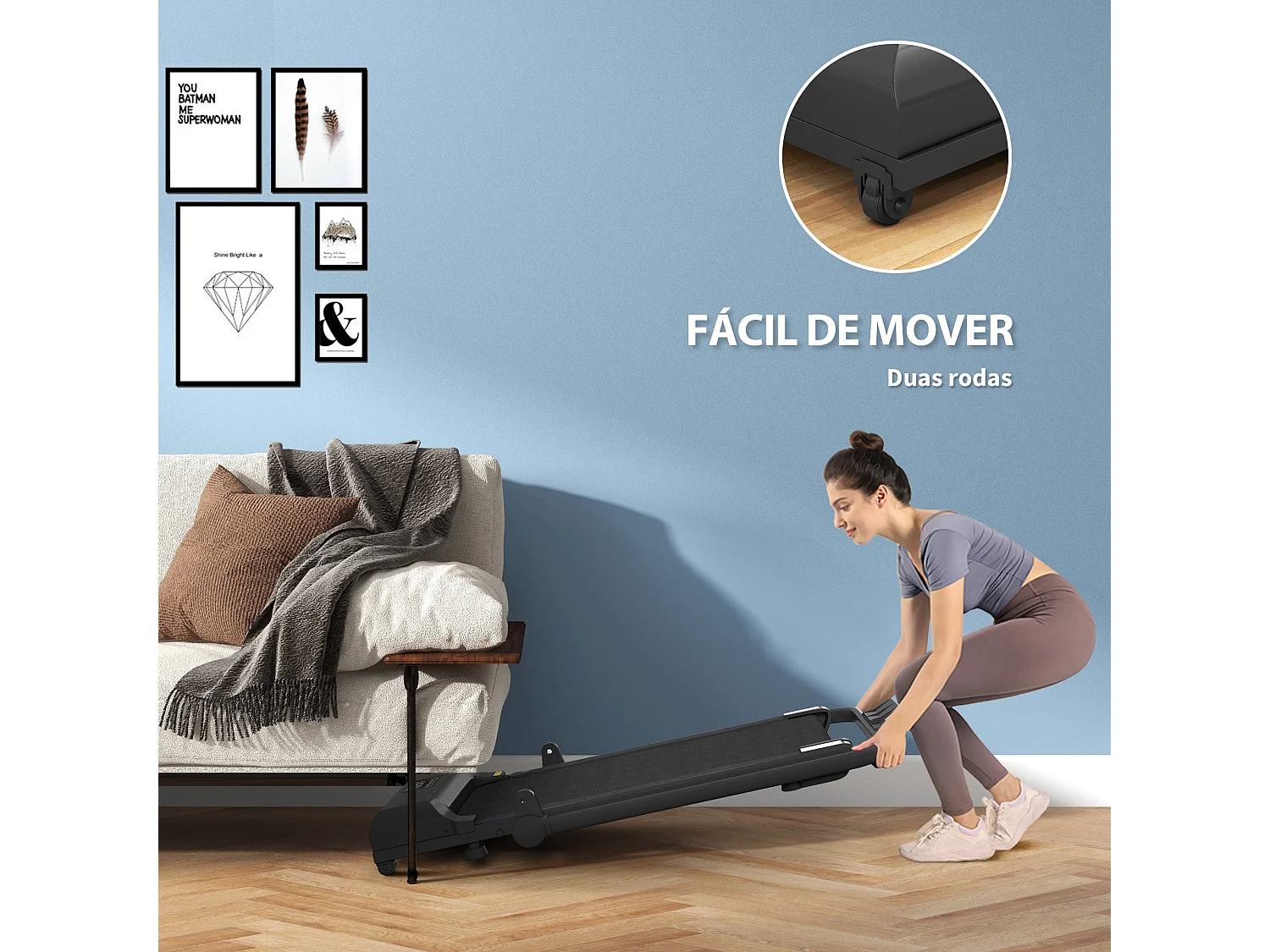 Passadeira Elétrica Dobrável FitRun 2 em 1 – 2,5 HP – Velocidade até 10 km/h – Ecrã LED – Cor Preto