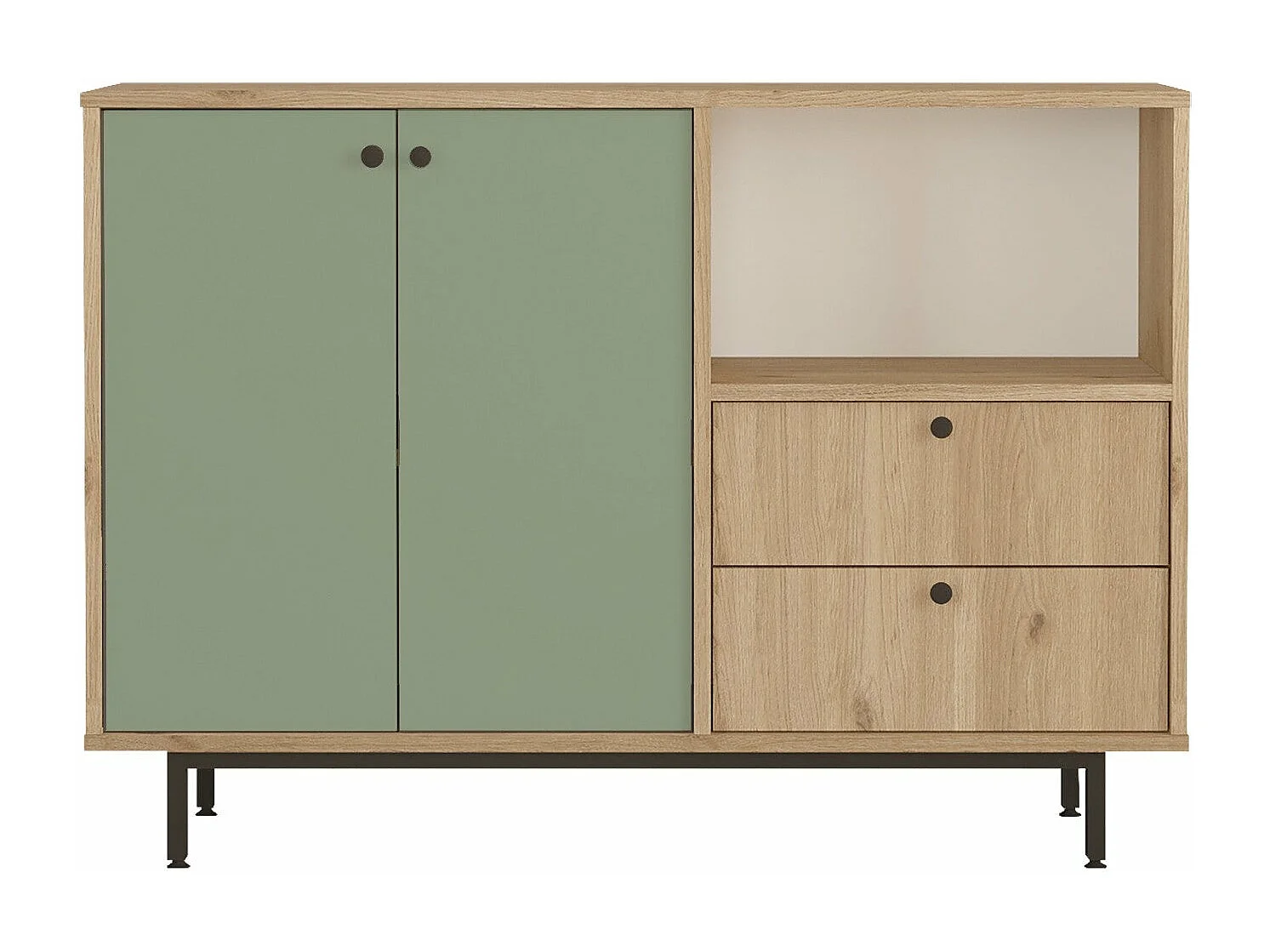 Armário Multiusos Toledo - Carvalho e Verde - 120x85x35.5cm - Organização Moderna