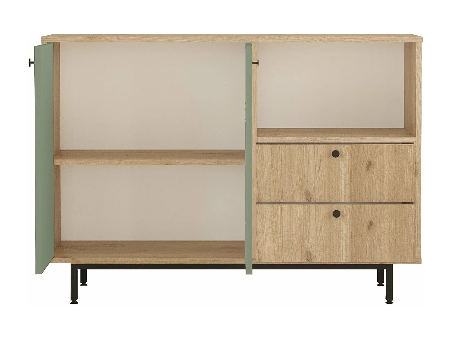 Armário Multiusos Toledo - Carvalho e Verde - 120x85x35.5cm - Organização Moderna