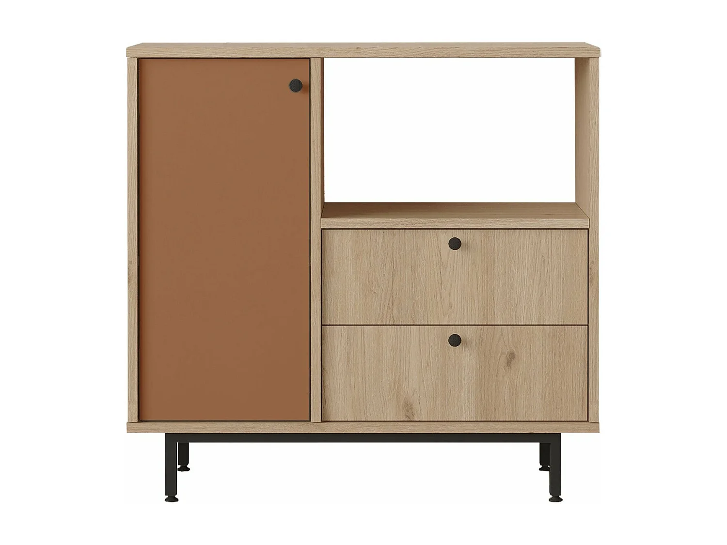 Aparador de Cozinha Moderno "Toledo" em Carvalho e Nogueira Vermelho - 88x85x35.5cm