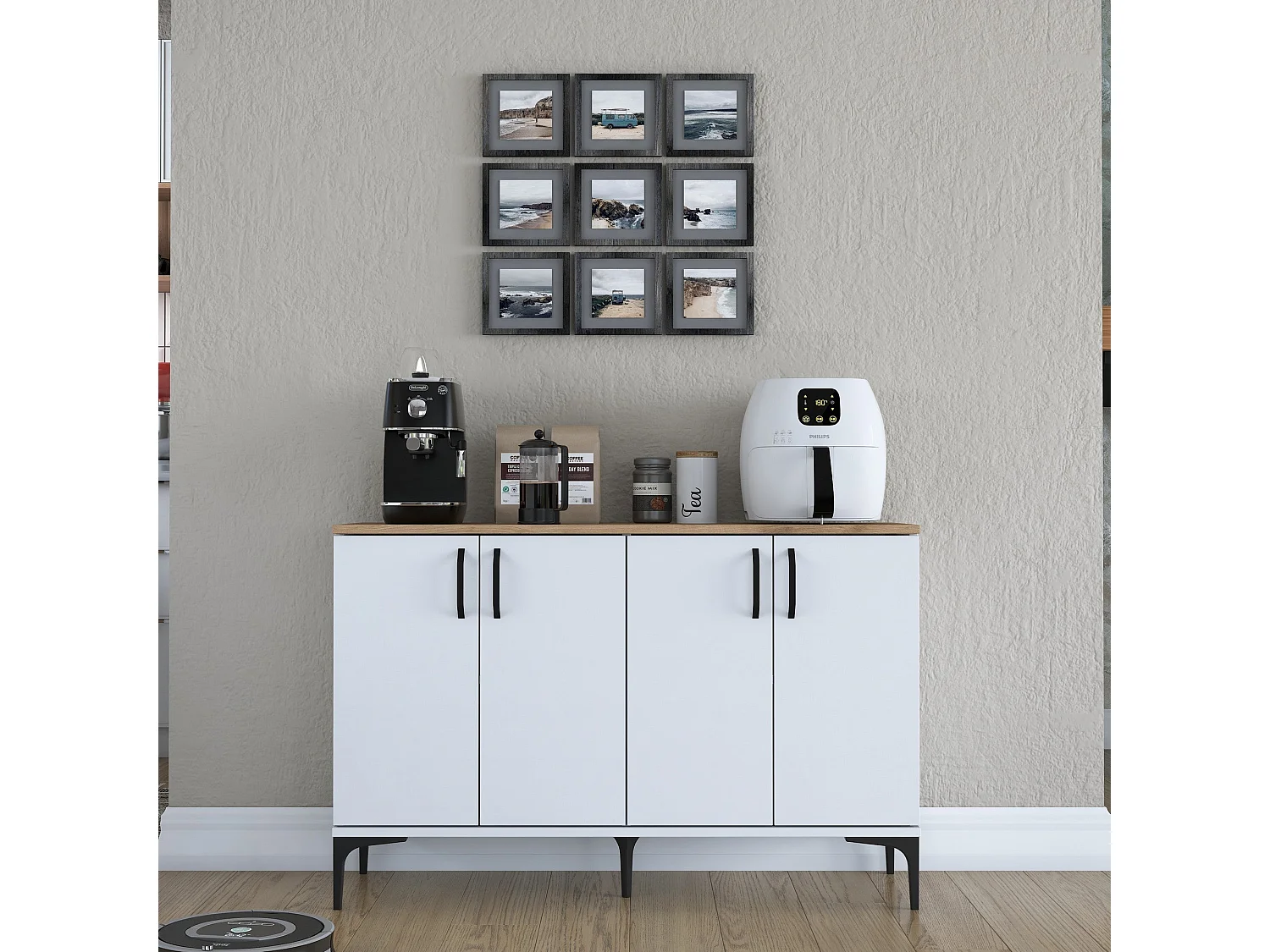 Aparador Moderno "Almendro" em Branco e Nogueira - 120x78.6x40cm