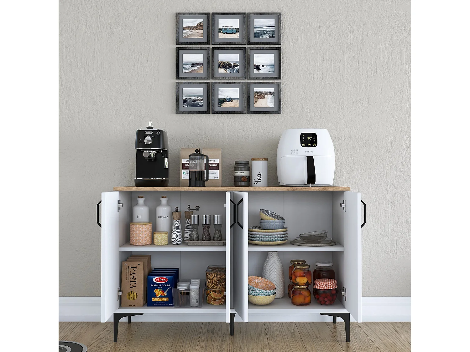 Aparador Moderno "Almendro" em Branco e Nogueira - 120x78.6x40cm