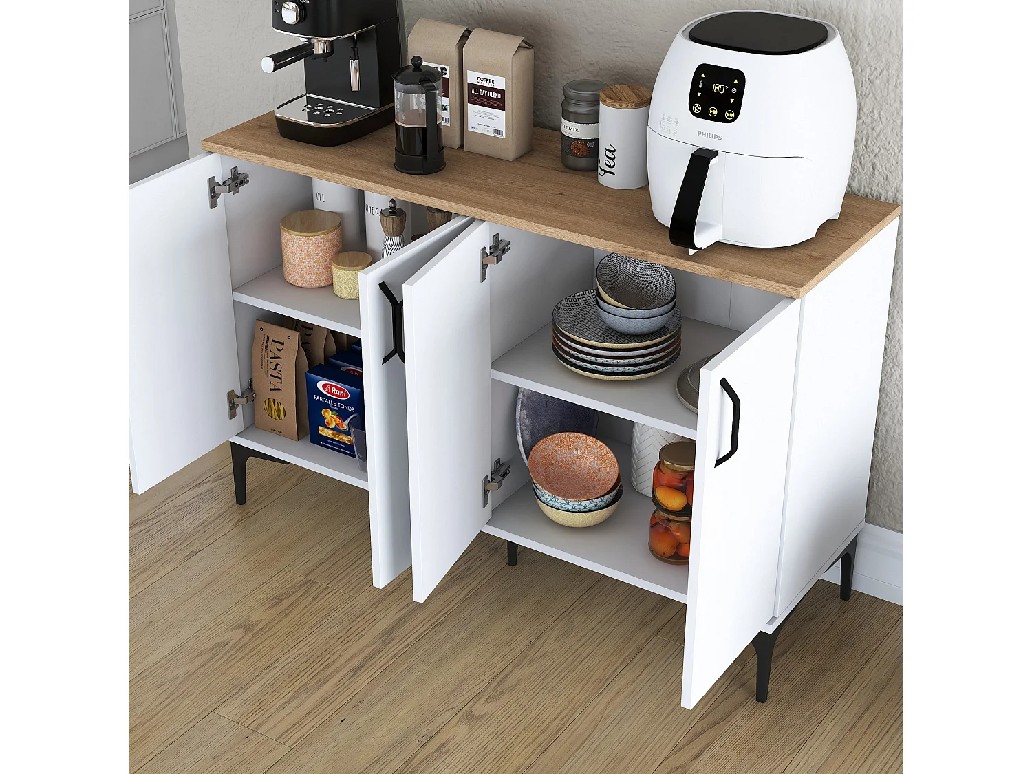 Aparador Moderno "Almendro" em Branco e Nogueira - 120x78.6x40cm