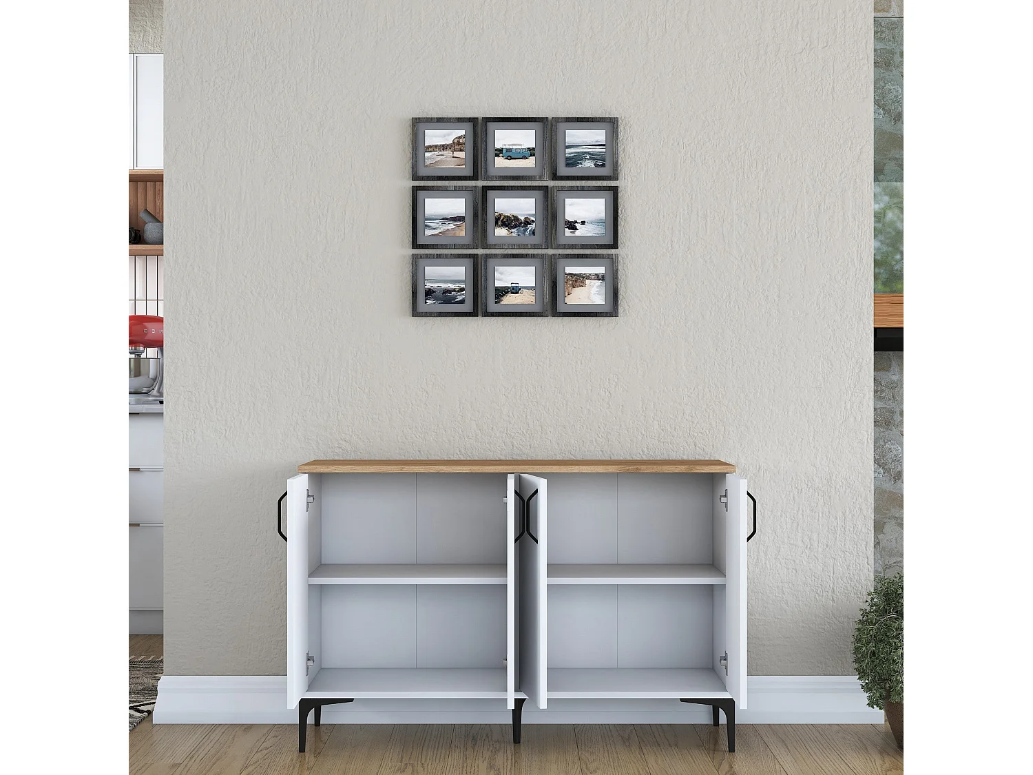 Aparador Moderno "Almendro" em Branco e Nogueira - 120x78.6x40cm