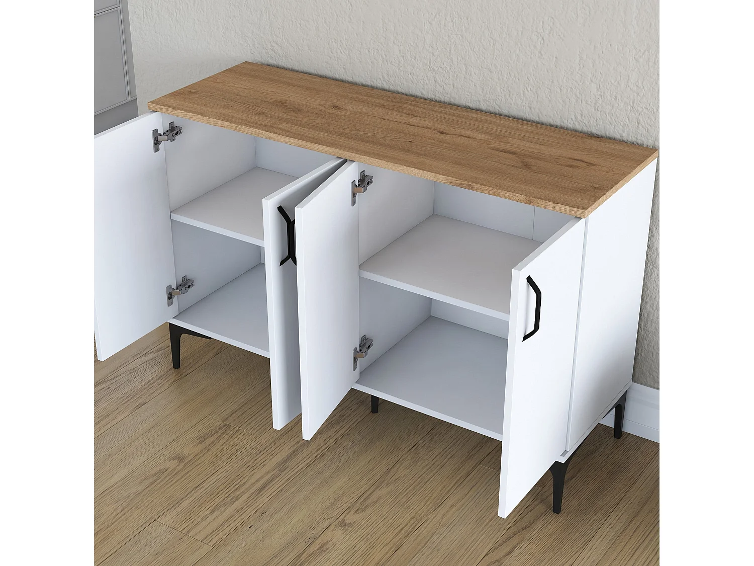 Aparador Moderno "Almendro" em Branco e Nogueira - 120x78.6x40cm