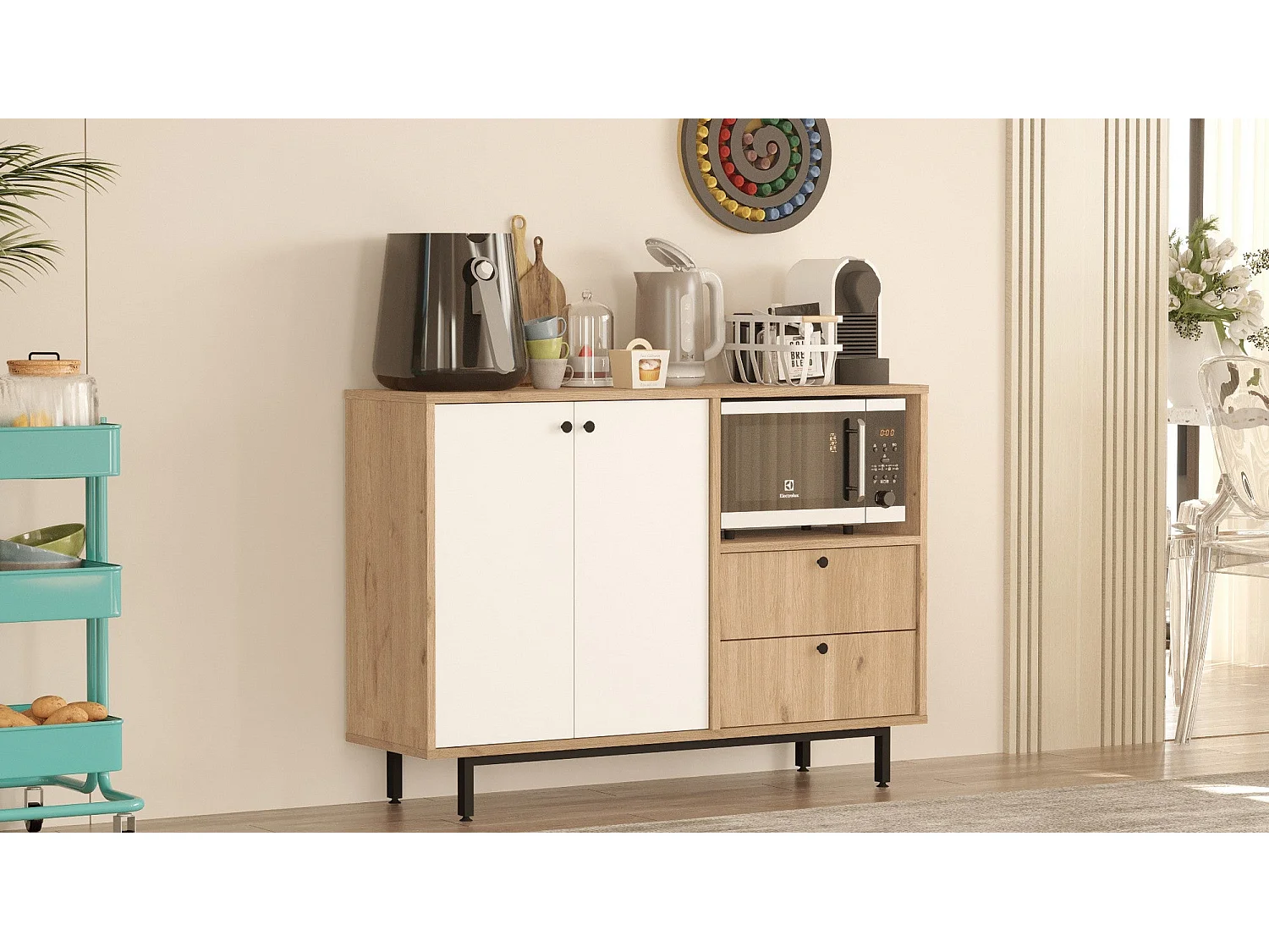 Armário Multiusos Toledo em Carvalho e Branco - Design Moderno e Funcional 120x85x35.5cm