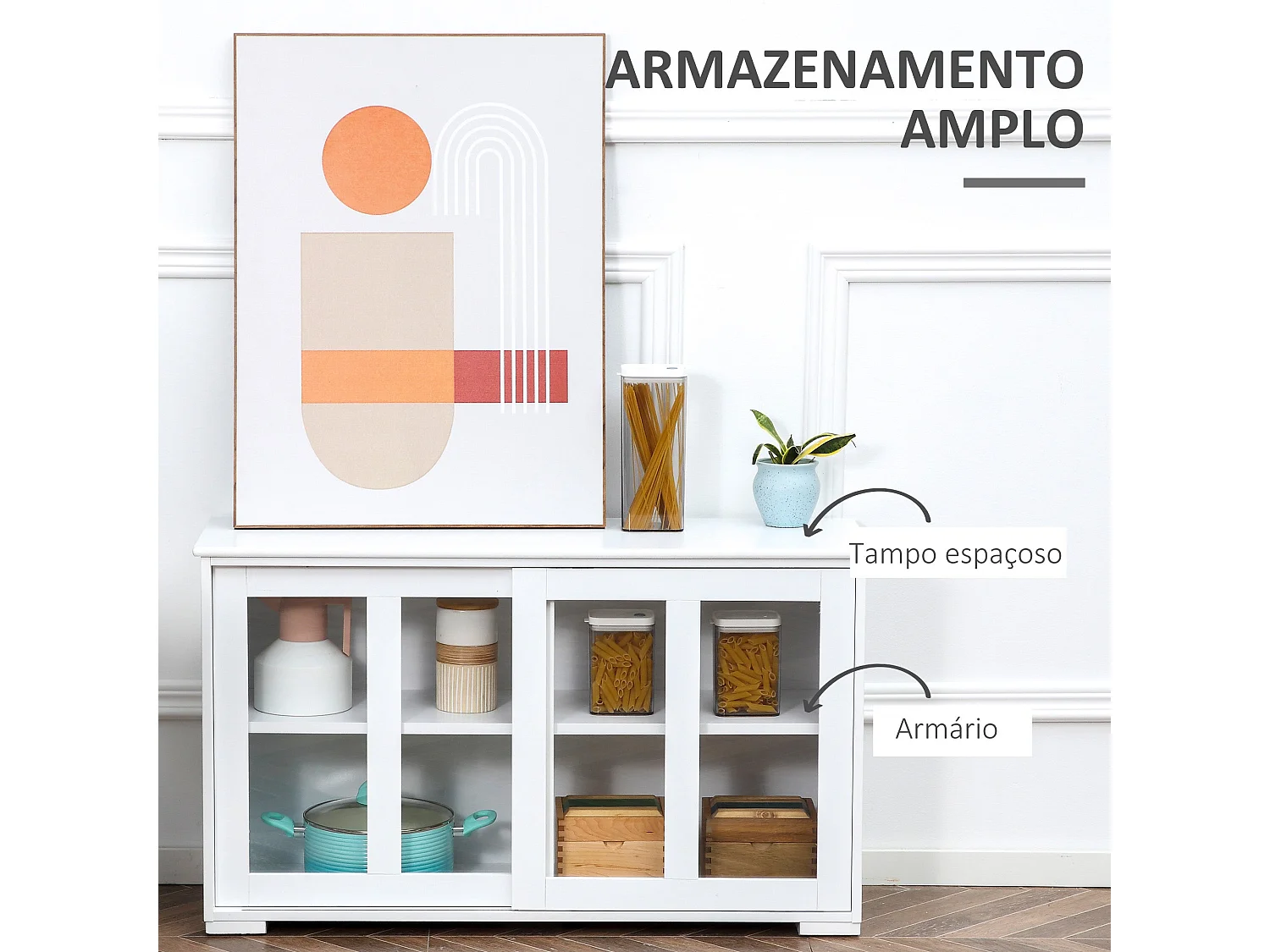 Aparador Cuarzo Homcom 2 puertas corredizas blanco 62,5x107x33 cm