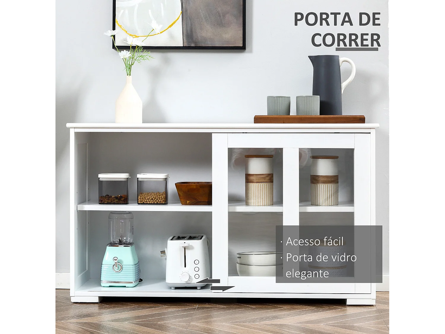 Aparador Cuarzo Homcom 2 puertas corredizas blanco 62,5x107x33 cm