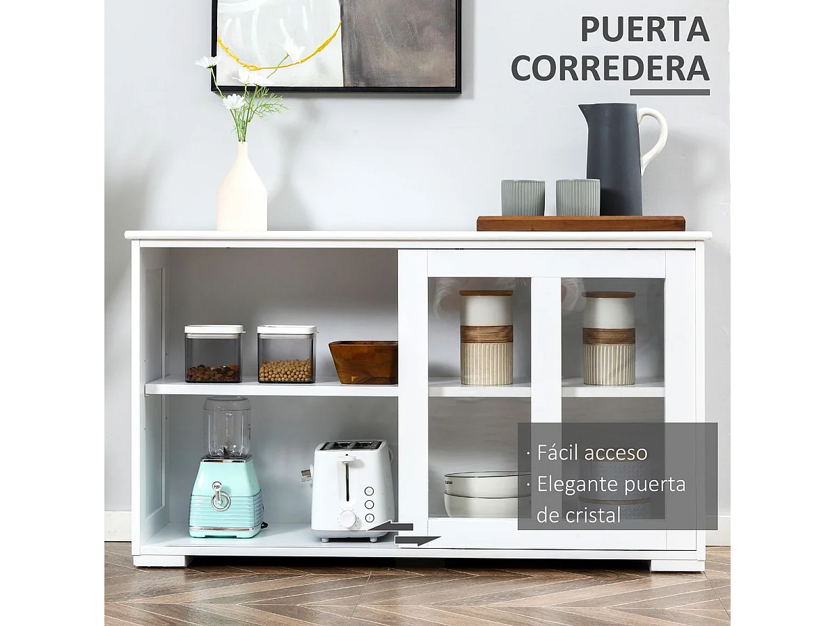 Aparador Cuarzo Homcom 2 puertas corredizas blanco 62,5x107x33 cm