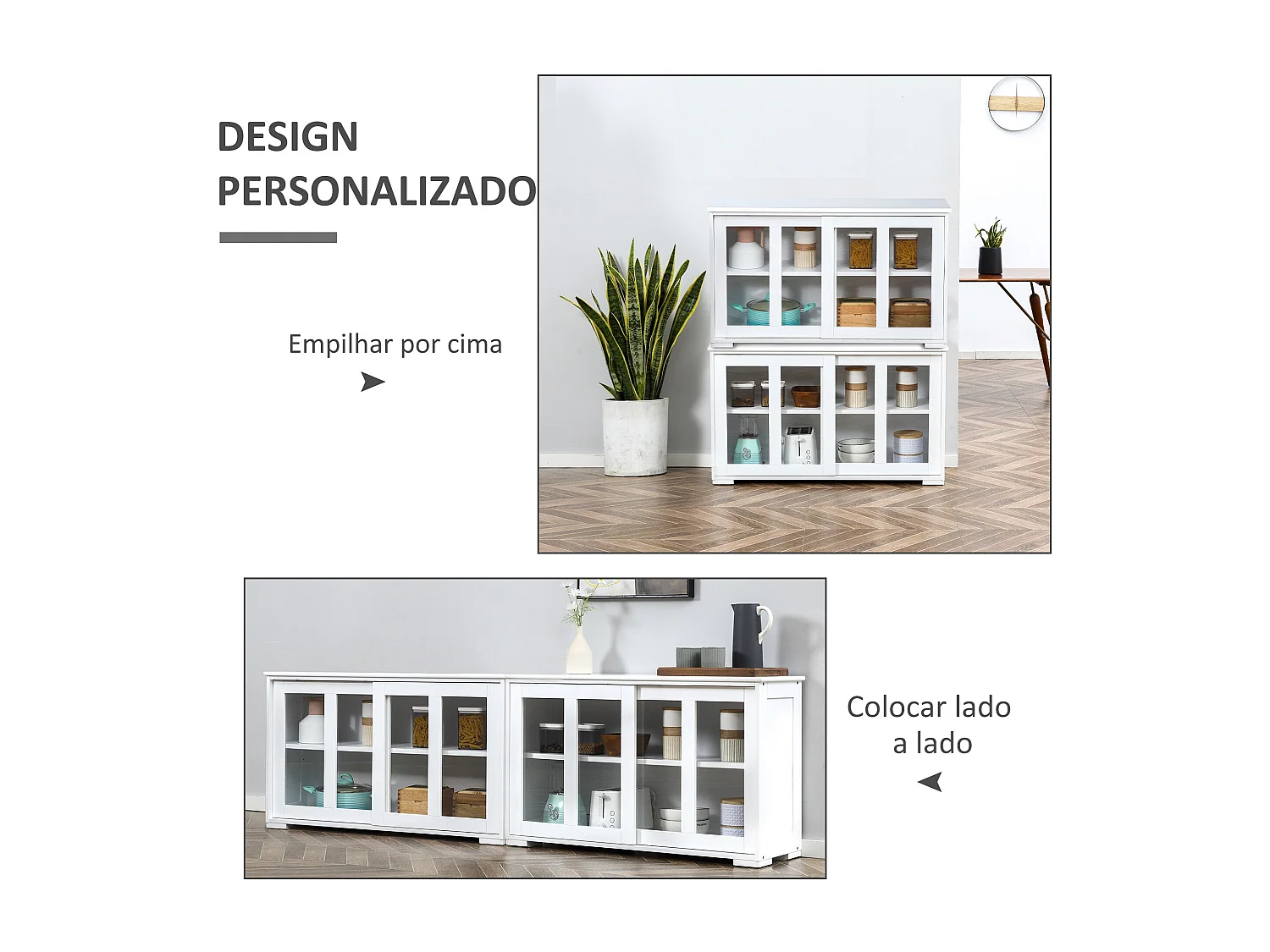 Aparador Cuarzo Homcom 2 puertas corredizas blanco 62,5x107x33 cm