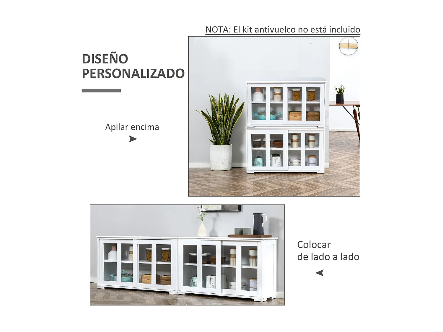 Aparador Cuarzo Homcom 2 puertas corredizas blanco 62,5x107x33 cm