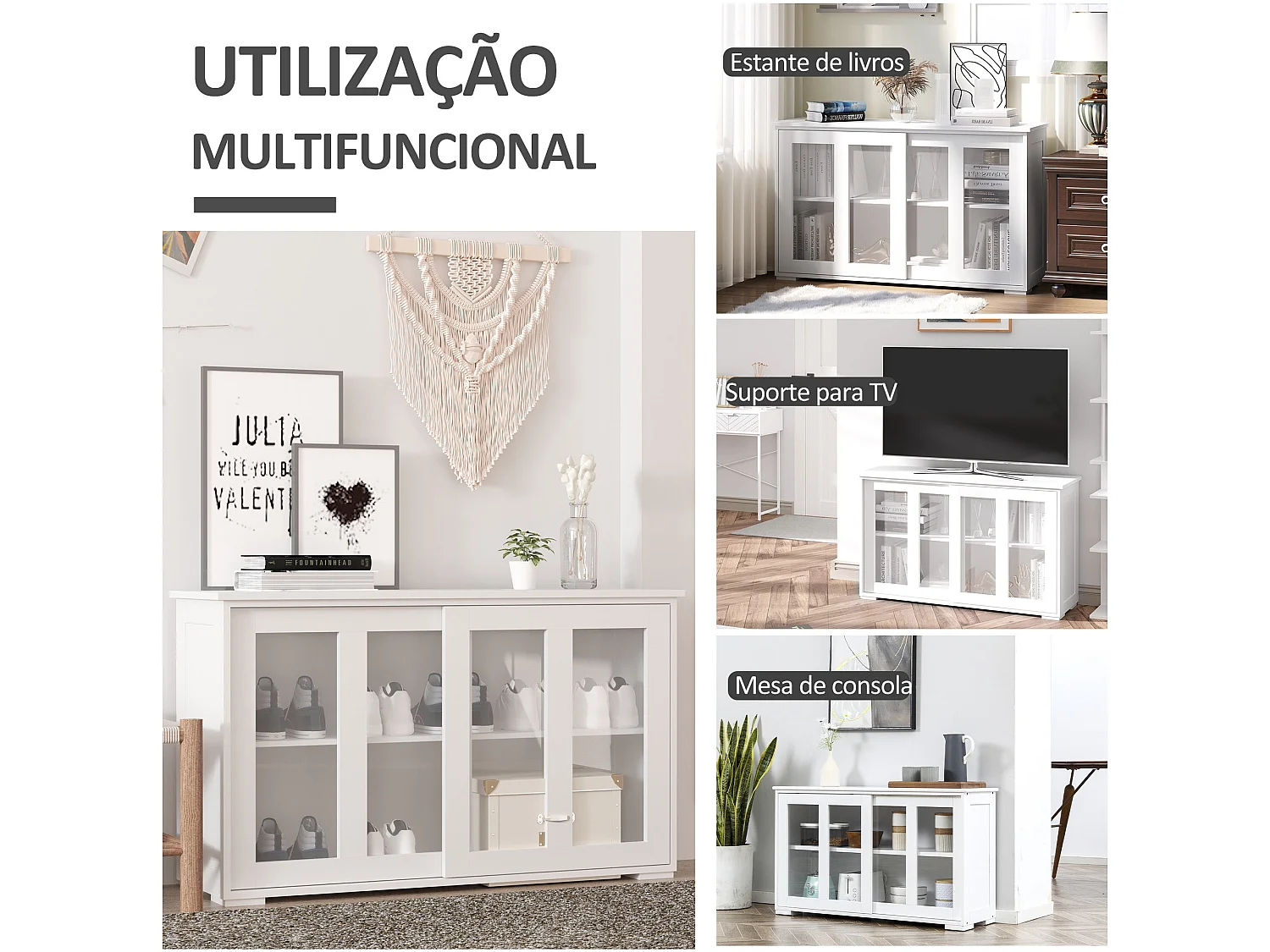 Aparador Cuarzo Homcom 2 puertas corredizas blanco 62,5x107x33 cm