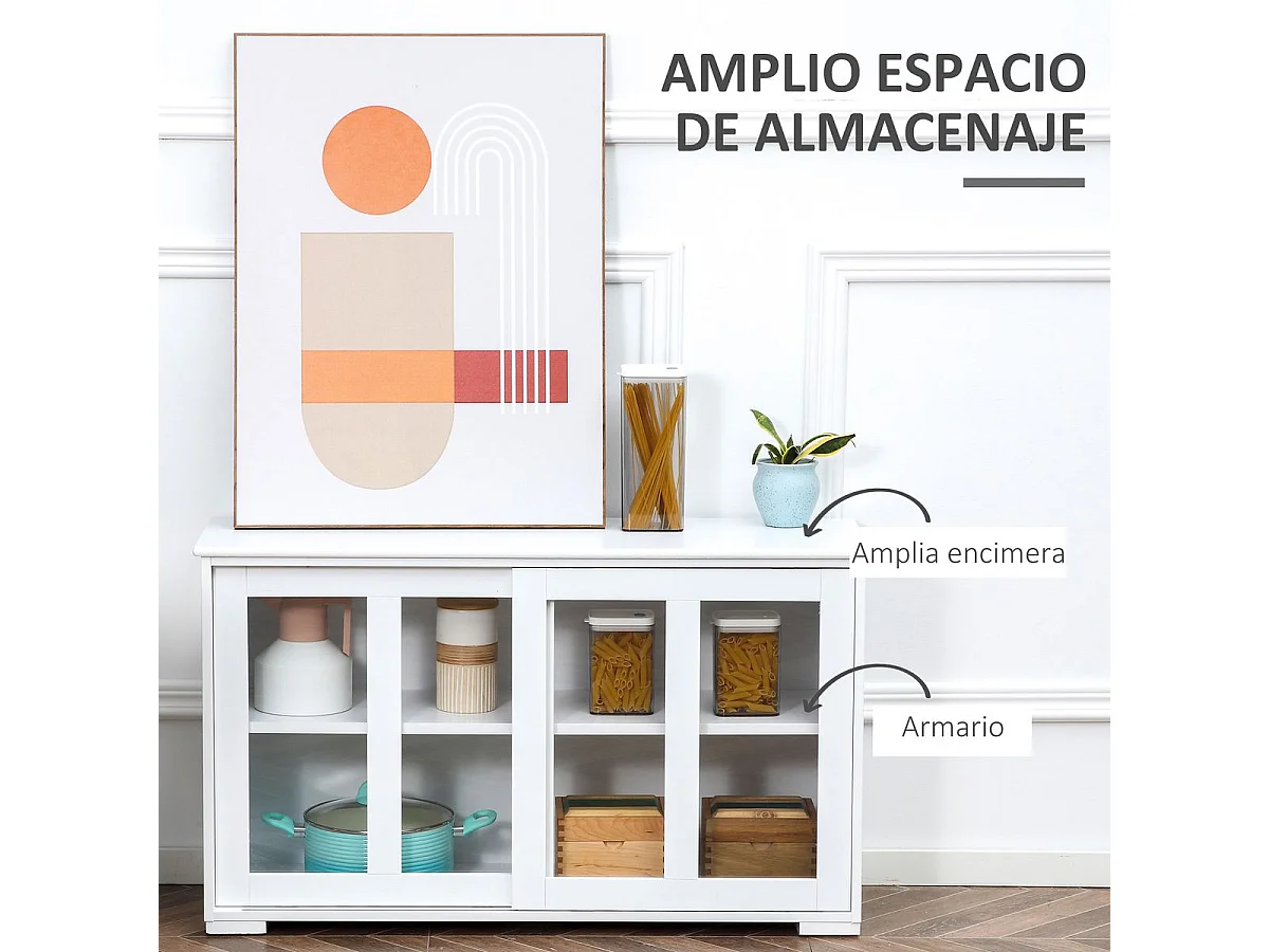 Aparador Cuarzo Homcom 2 puertas corredizas blanco 62,5x107x33 cm