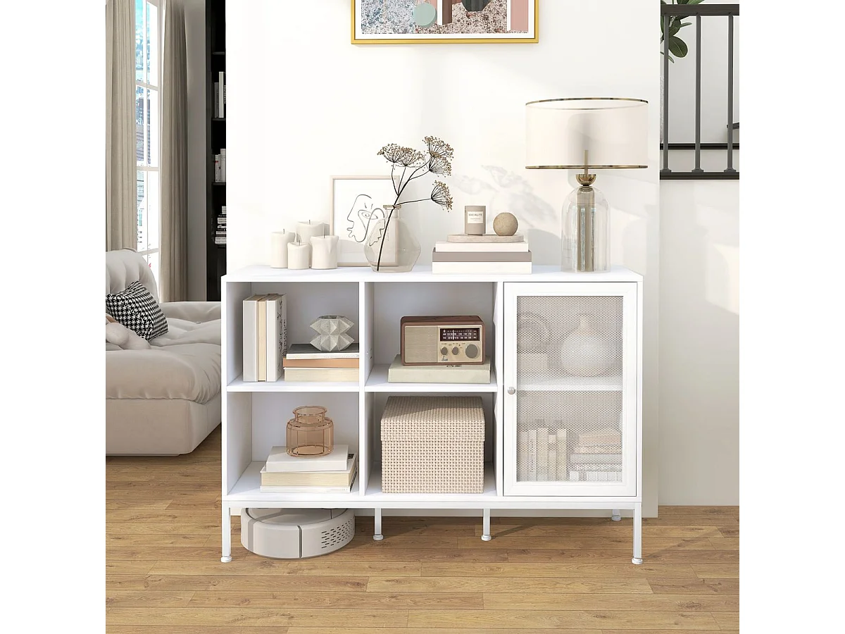 Aparador Desai Homcom 4 compartimentos + 1 puerta blanco 81,5x120x37 cm