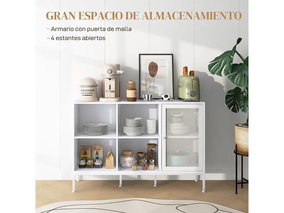Aparador Desai Homcom 4 compartimentos + 1 puerta blanco 81,5x120x37 cm