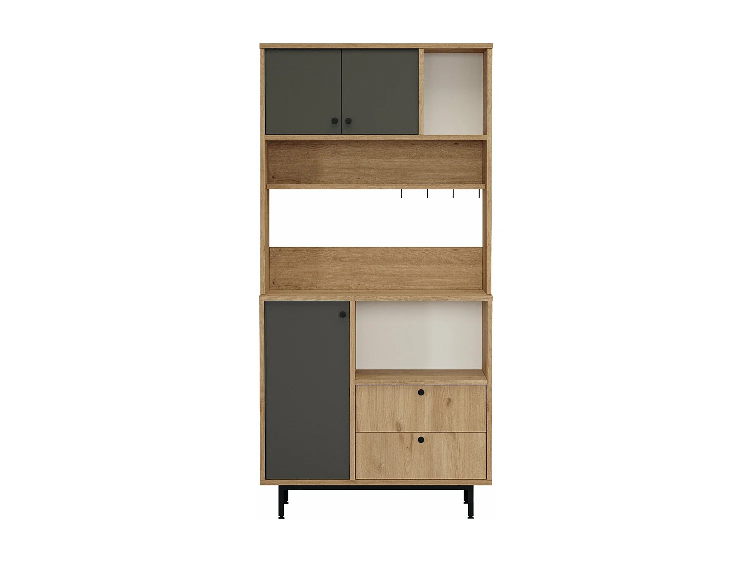 Armário Alto de Cozinha Toledo E-1 - Carvalho e Antracite - 88x180x35.5cm com Design Moderno