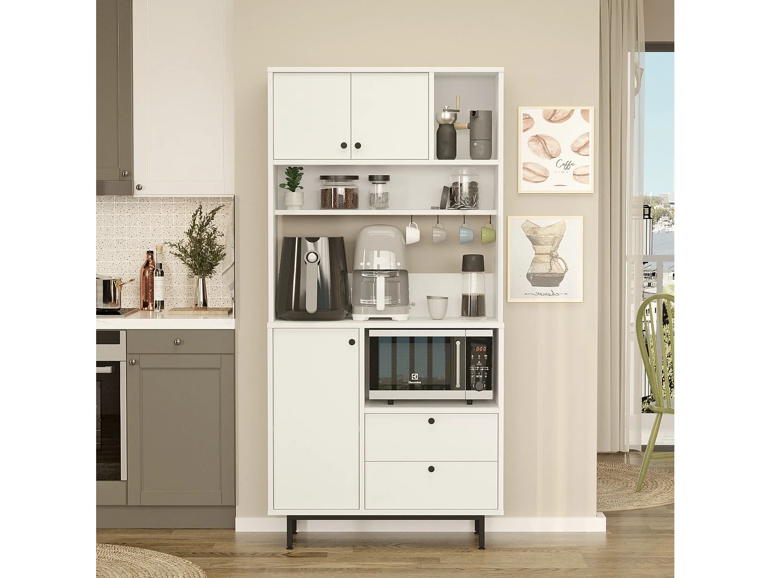 Armário Alto de Cozinha Moderno 'Toledo' E-1 Branco 88x180x35.5cm