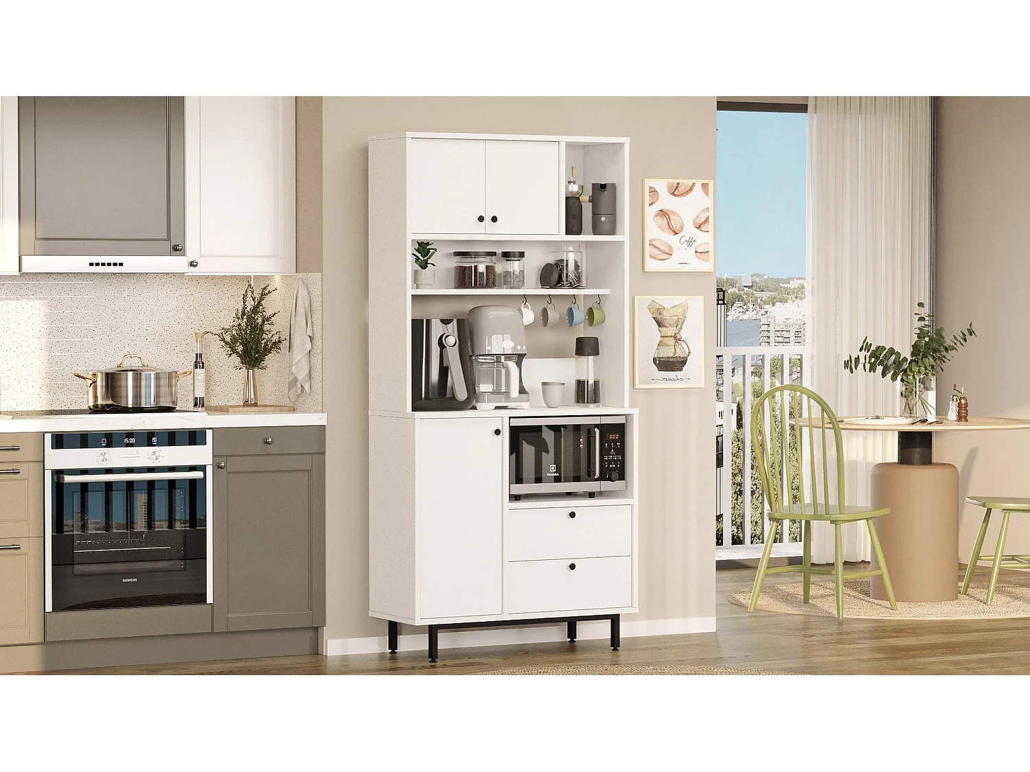 Armário Alto de Cozinha Moderno 'Toledo' E-1 Branco 88x180x35.5cm