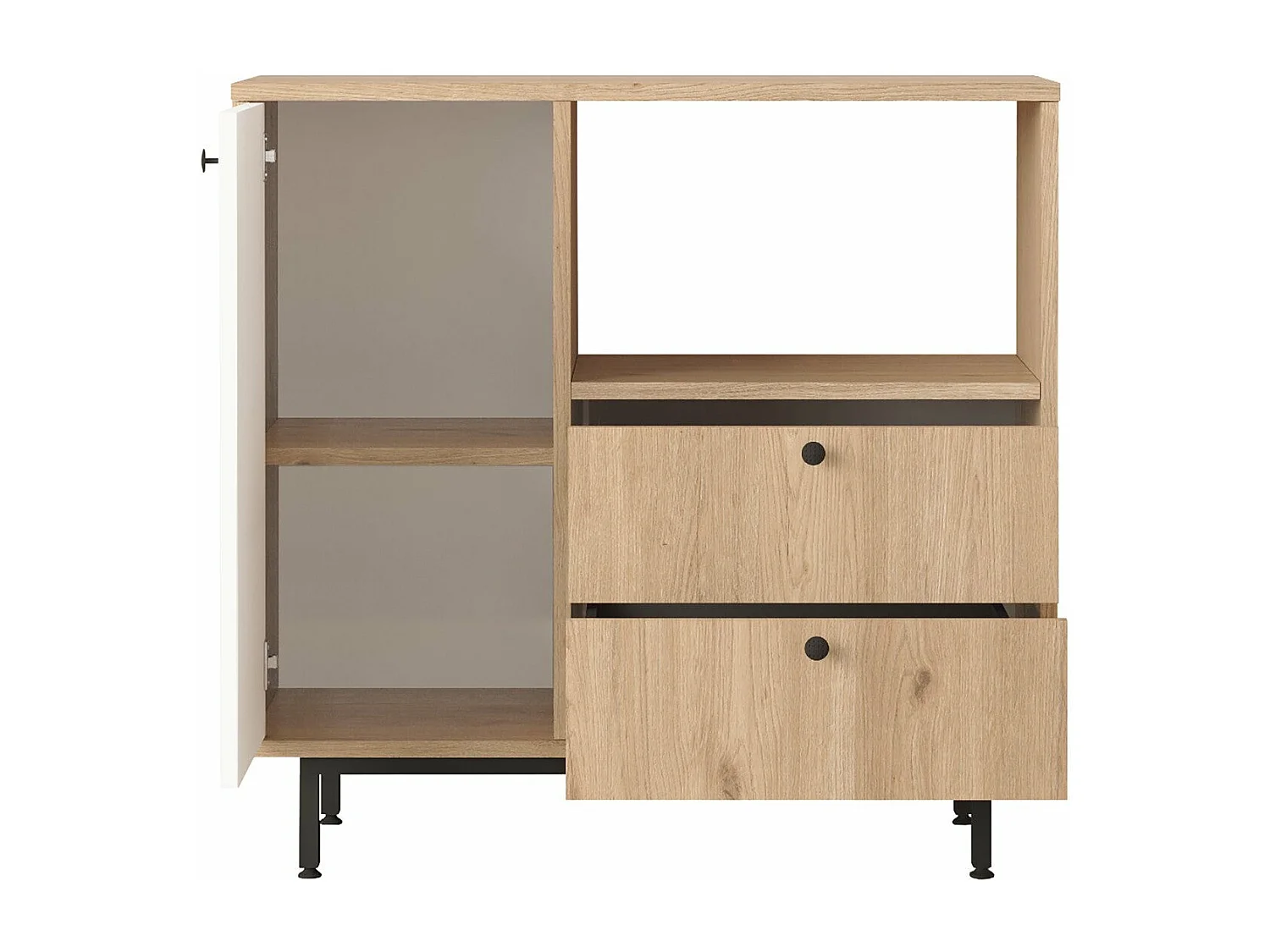 Aparador de Cozinha Toledo em Carvalho e Branco - Design Moderno e Funcional - 88x85x35.5cm