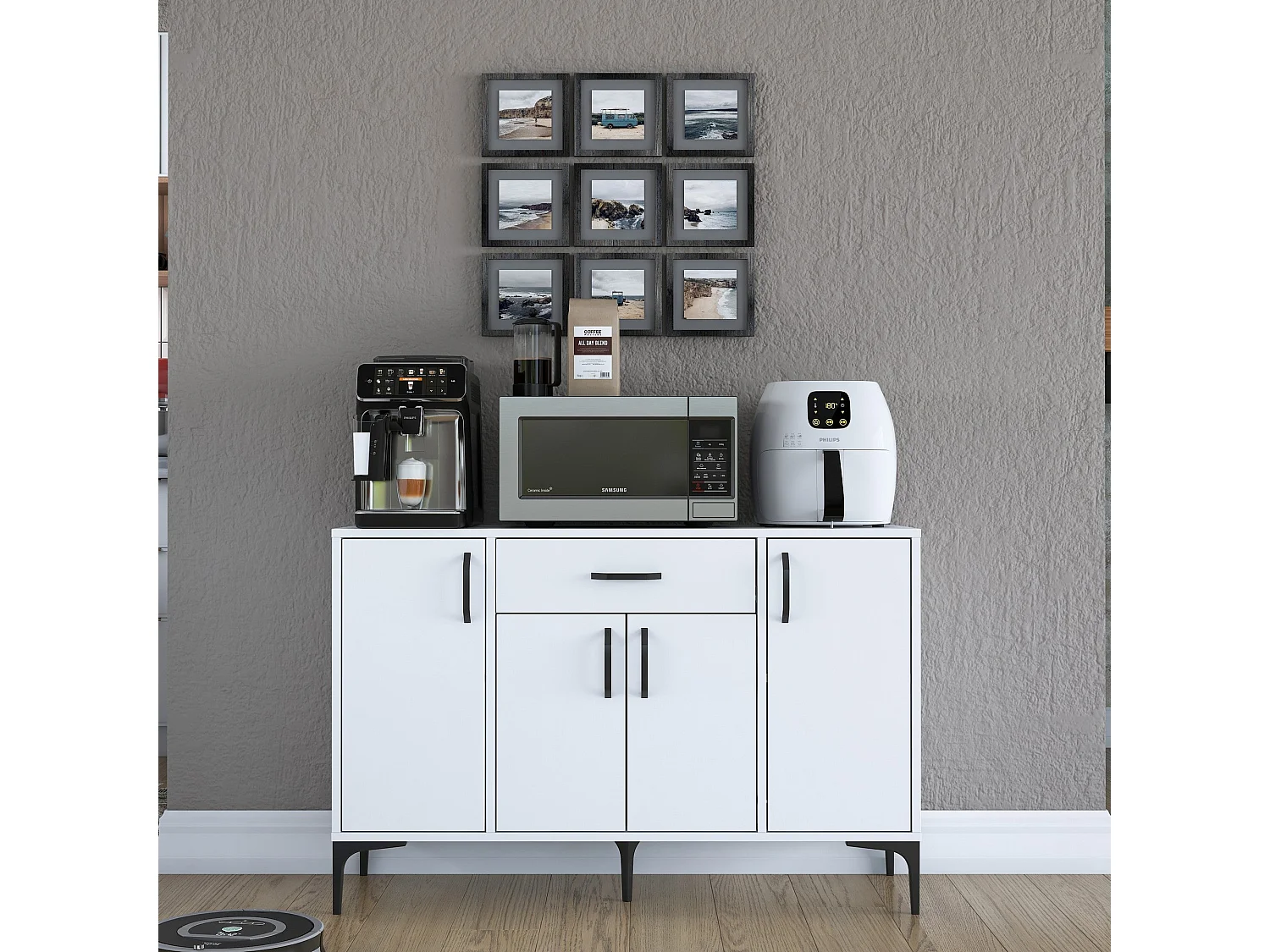 Aparador de Cozinha Siena Branco - Mobiliário Moderno e Funcional 120x40x78,6 cm