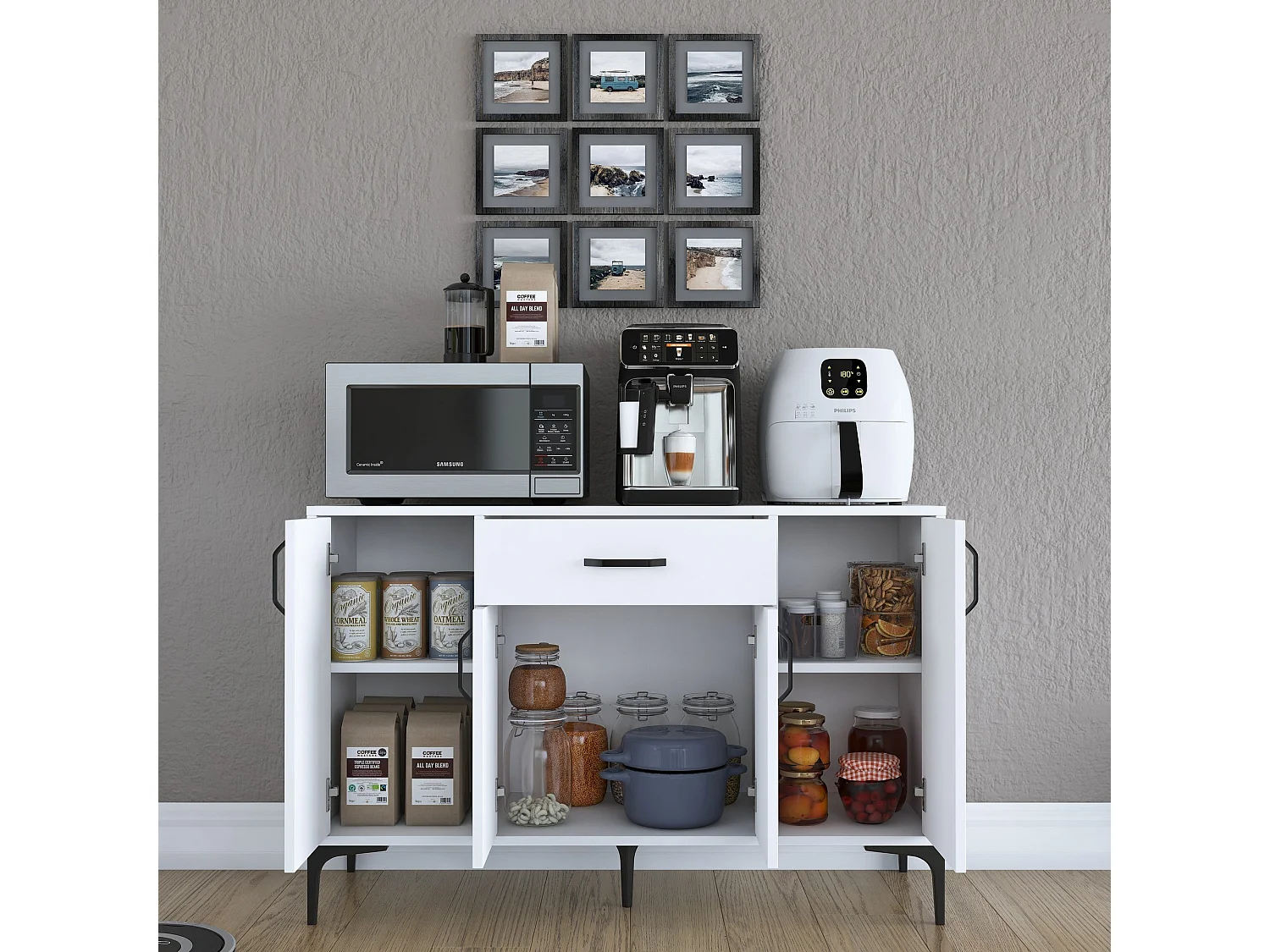 Aparador de Cozinha Siena Branco - Mobiliário Moderno e Funcional 120x40x78,6 cm