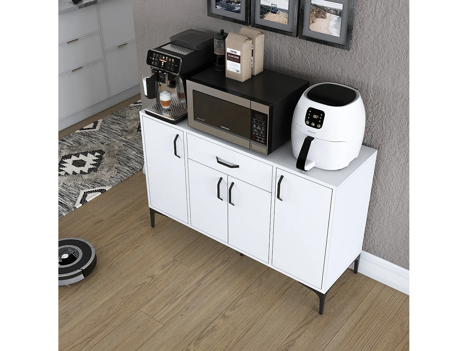 Aparador de Cozinha Siena Branco - Mobiliário Moderno e Funcional 120x40x78,6 cm