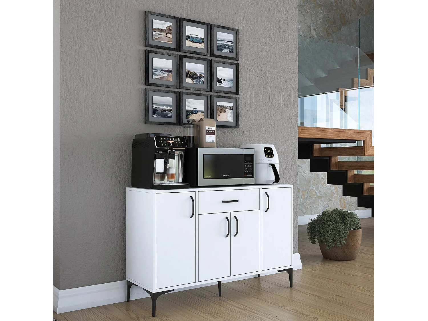 Aparador de Cozinha Siena Branco - Mobiliário Moderno e Funcional 120x40x78,6 cm