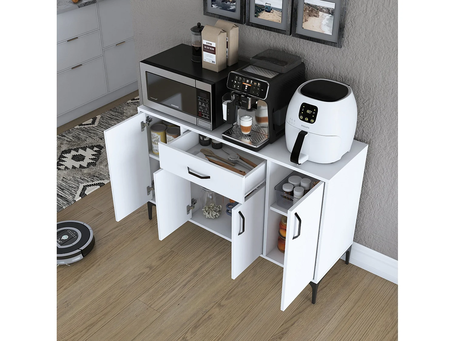 Aparador de Cozinha Siena Branco - Mobiliário Moderno e Funcional 120x40x78,6 cm