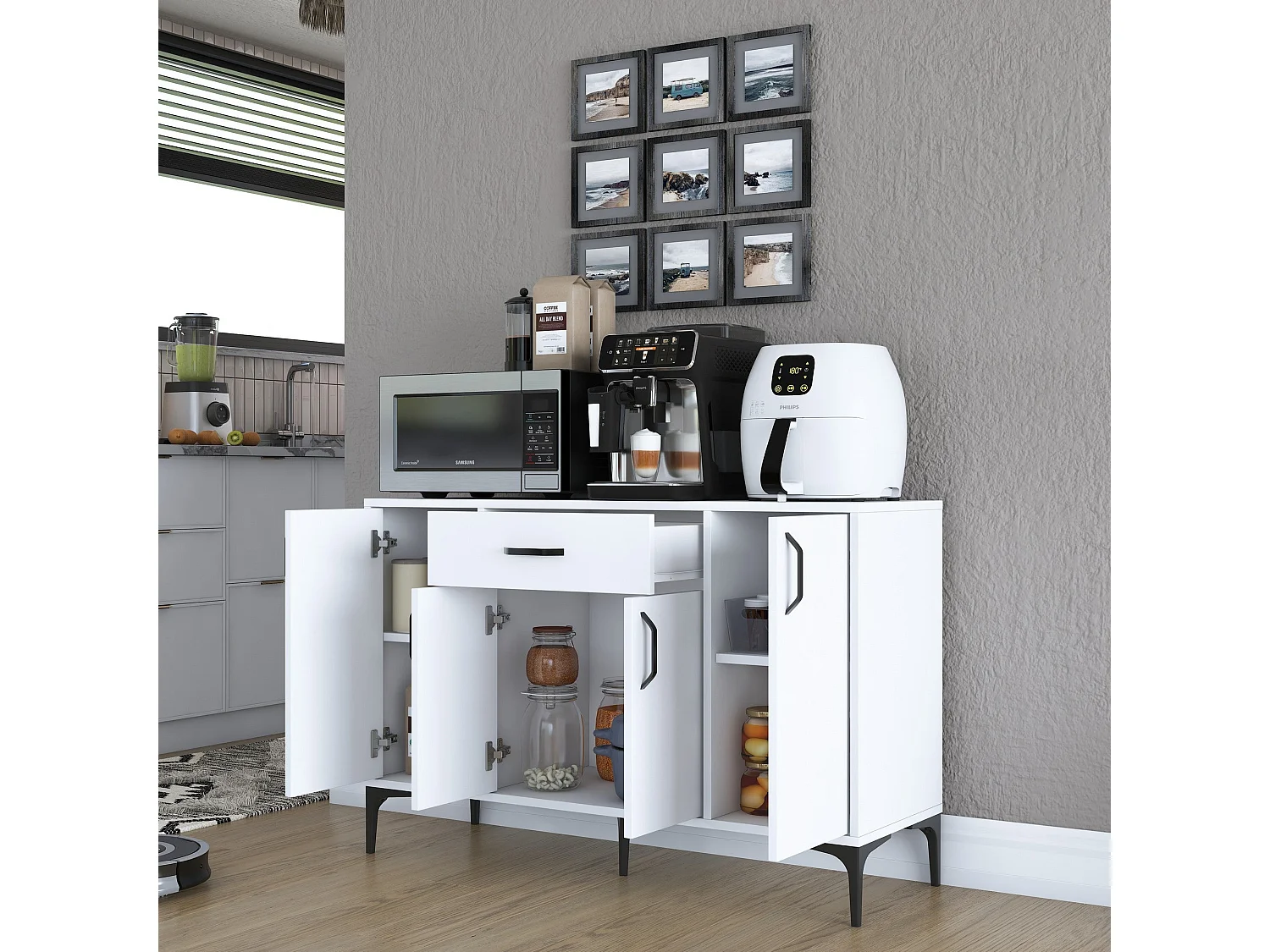 Aparador de Cozinha Siena Branco - Mobiliário Moderno e Funcional 120x40x78,6 cm