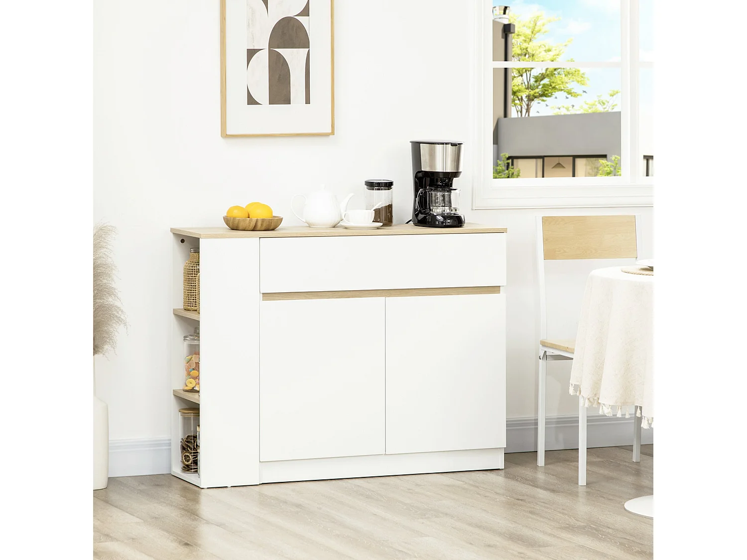 Aparador Cayena Homcom 2 puertas + cajón + 3 estantes blanco 82x110x29,5 cm