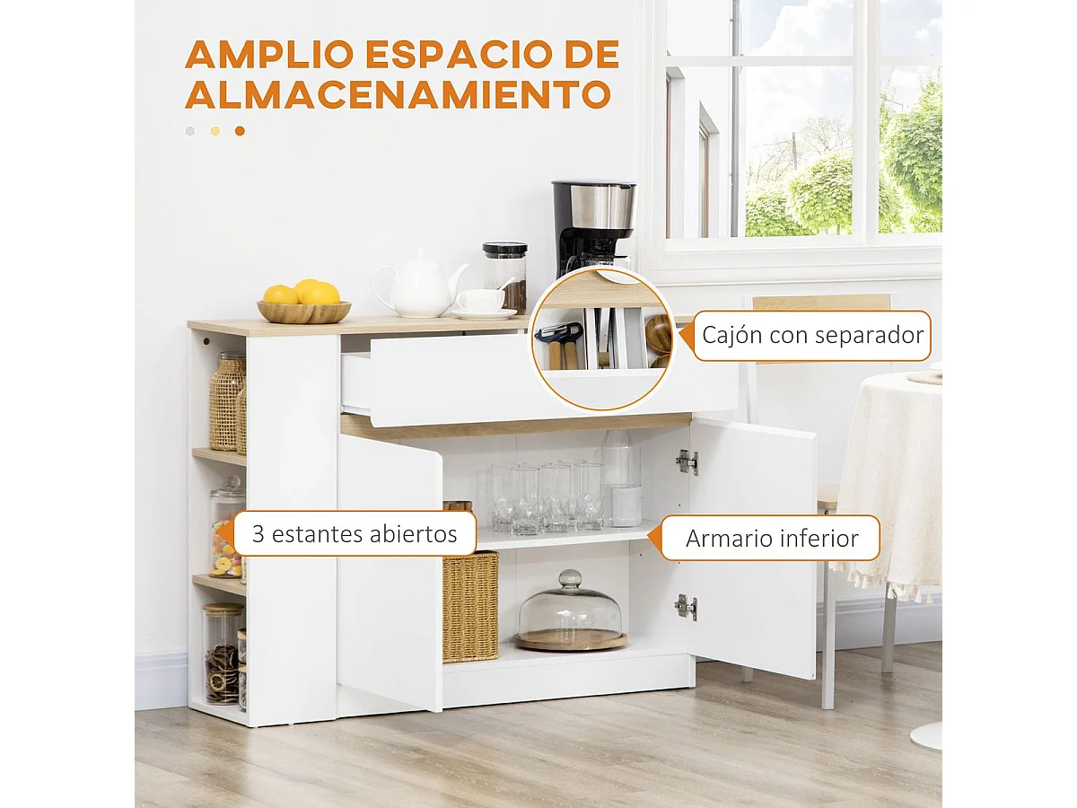 Aparador Cayena Homcom 2 puertas + cajón + 3 estantes blanco 82x110x29,5 cm