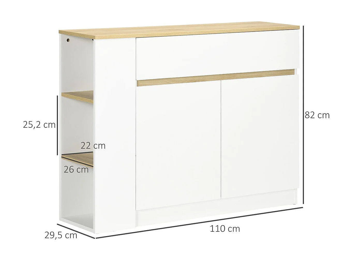 Buffet de cuisine blanc 110 x 29,5 x 82 cm