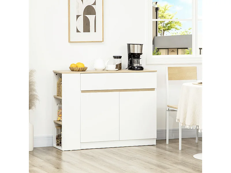 Aparador Cayena Homcom 2 puertas + cajón + 3 estantes blanco 82x110x29,5 cm