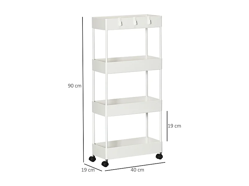 Carrito auxiliar blanco 40x19x90 cm HOMCOM