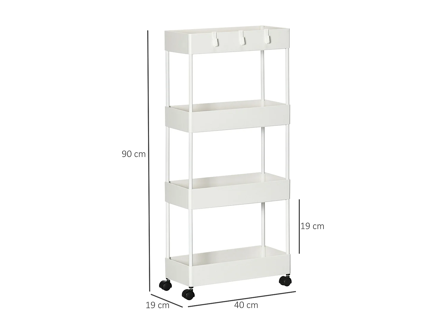 Carrito auxiliar blanco 40x19x90 cm HOMCOM