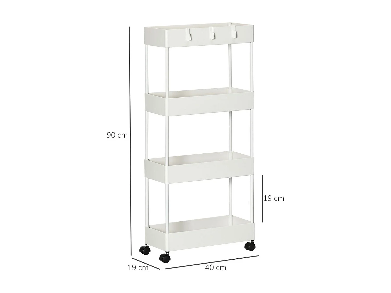 Carrito auxiliar blanco 40x19x90 cm HOMCOM