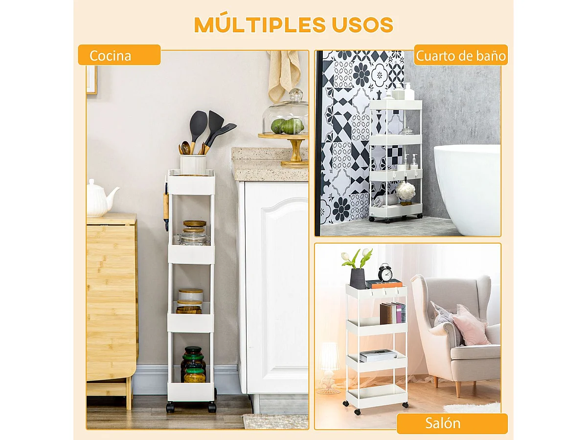 Carrito auxiliar blanco 40x19x90 cm HOMCOM