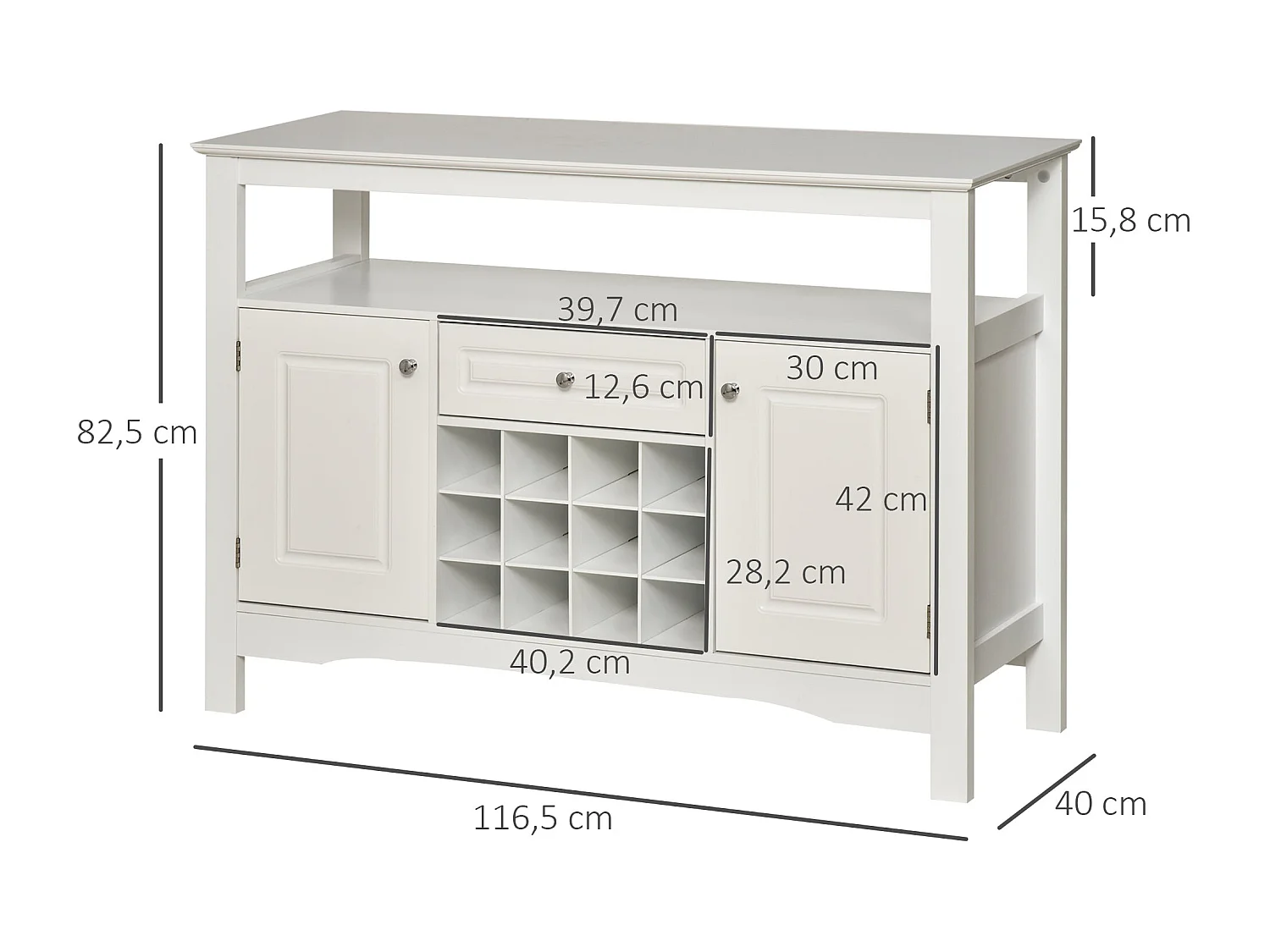 Aparador de Cozinha HOMCOM com Suporte para 12 Garrafas e Amplo Espaço de Armazenamento