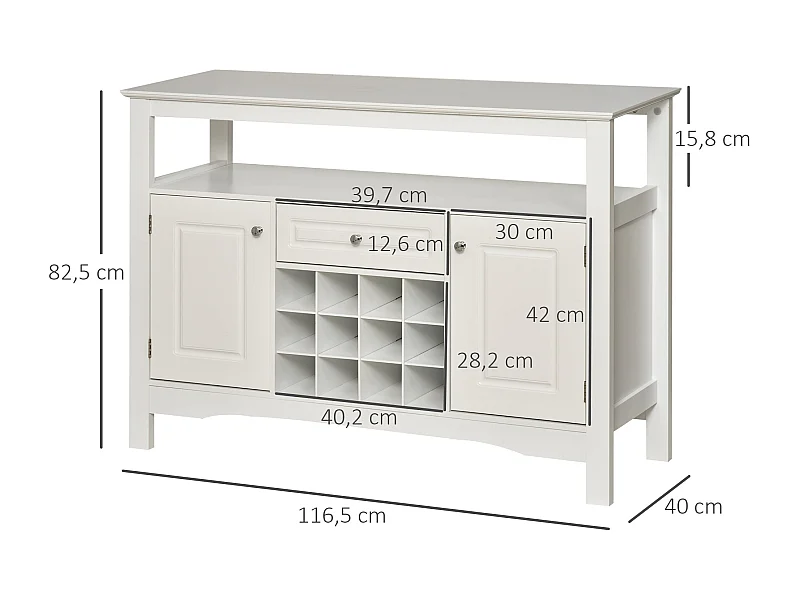 Aparador de Cozinha HOMCOM com Suporte para 12 Garrafas e Amplo Espaço de Armazenamento