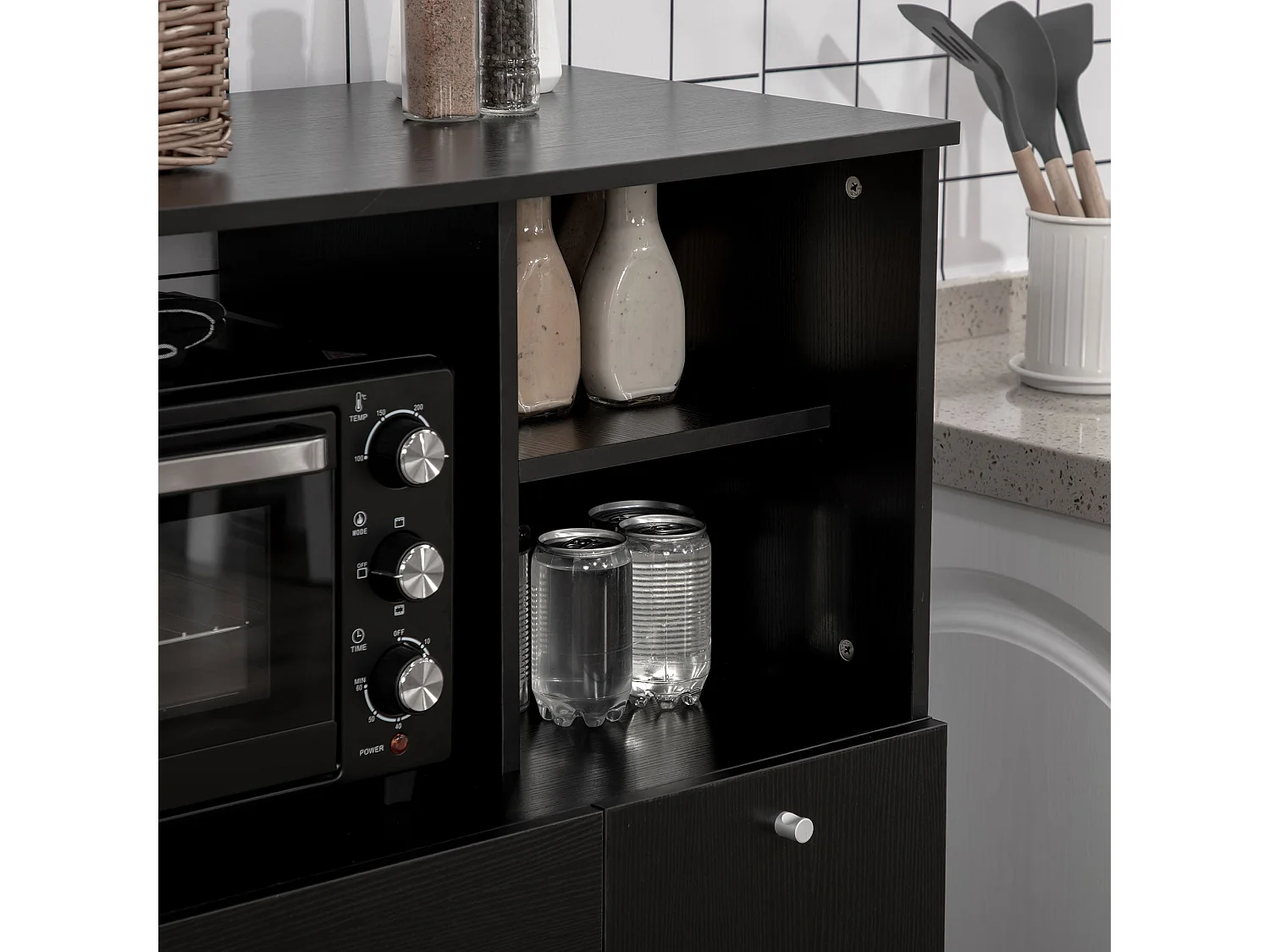 Aparador de Cozinha Gourmet Moderno - Preto - 90x40x120 cm - Estilo e Funcionalidade