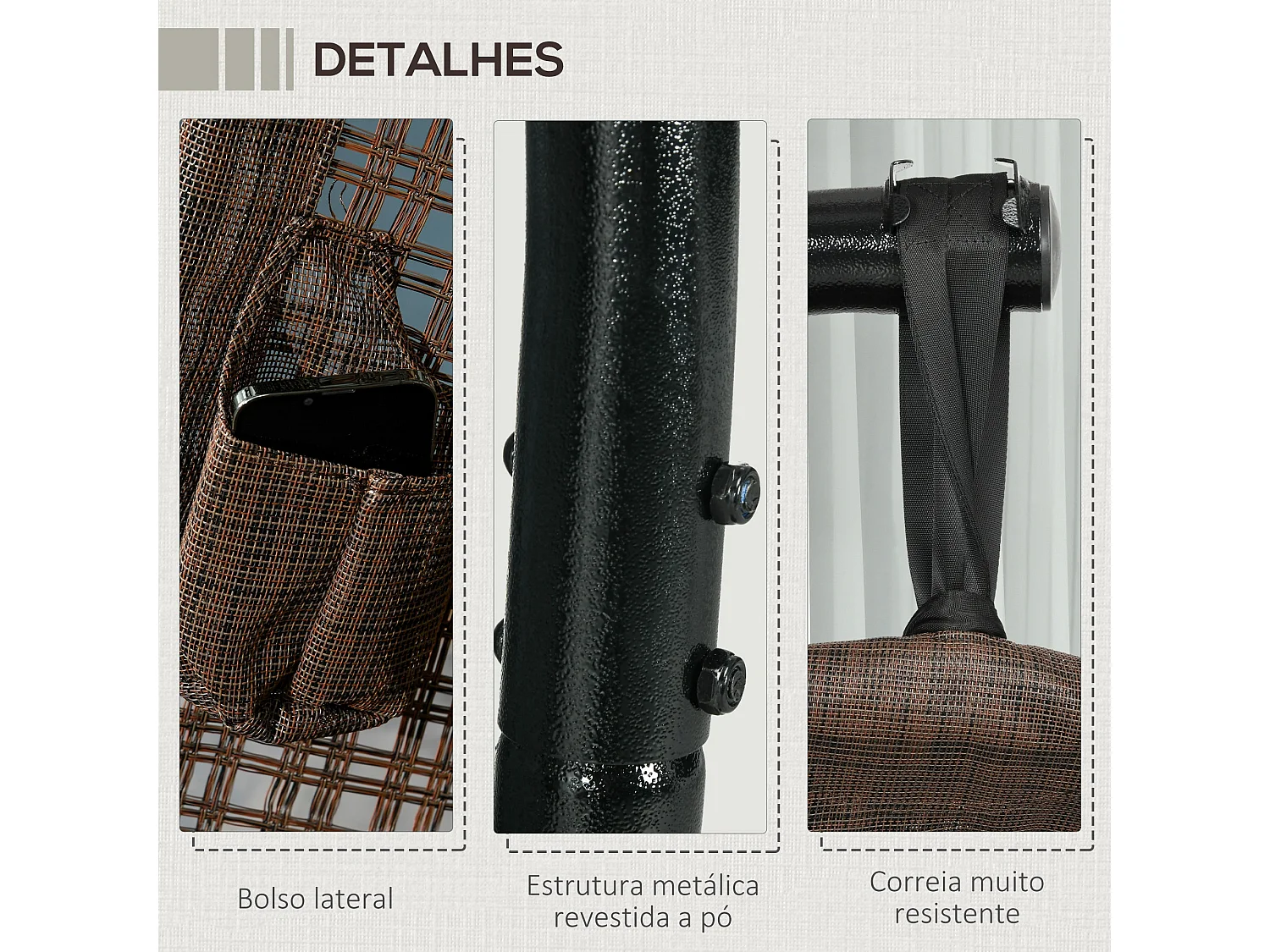 Poltrona Suspensa Outsunny em Forma de Ovo - Estrutura de Aço, Dobrável e Confortável