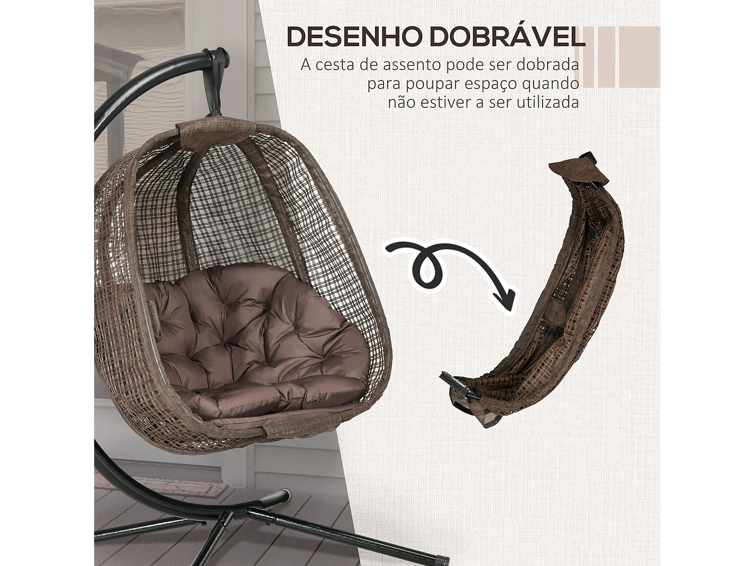 Poltrona Suspensa Outsunny em Forma de Ovo - Estrutura de Aço, Dobrável e Confortável