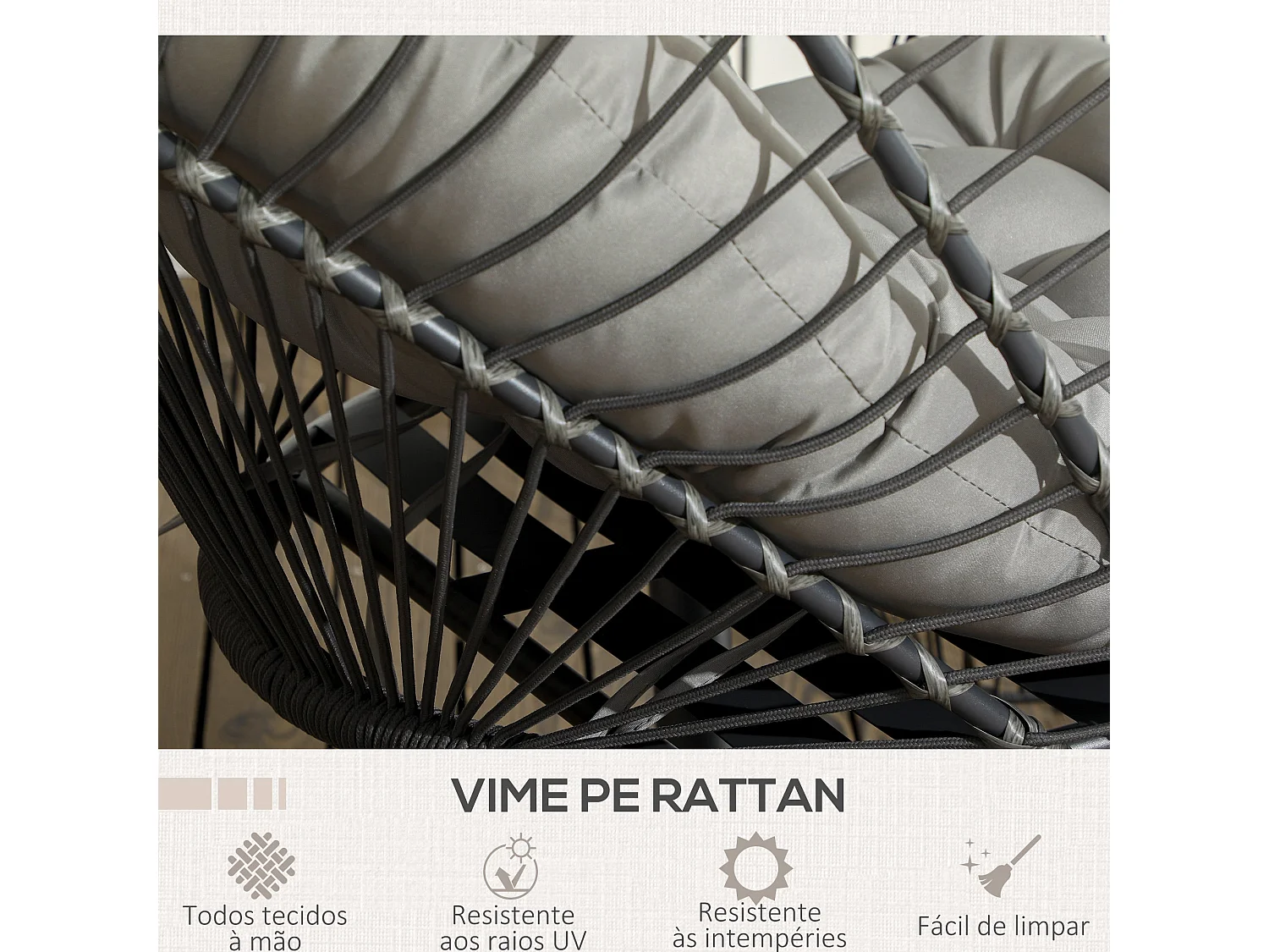 Silla colgante Passia Outsunny 2 cojines gris oscuro 194x100x131 cm