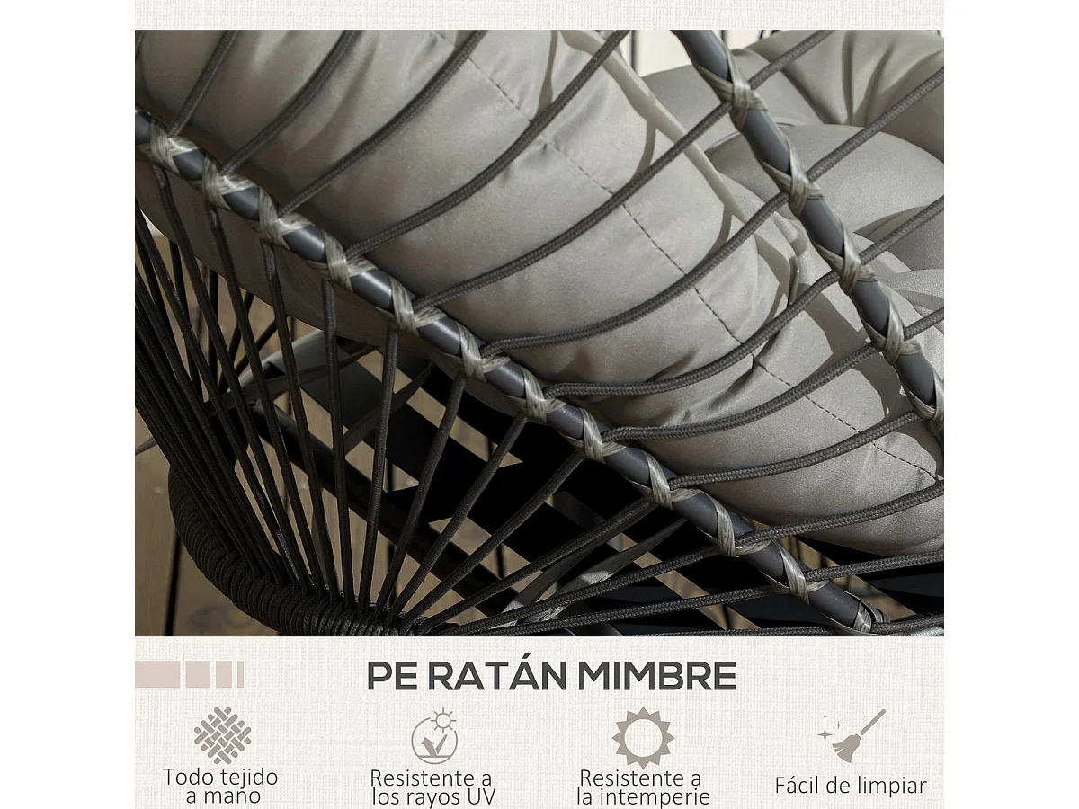 Silla colgante Passia Outsunny 2 cojines gris oscuro 194x100x131 cm