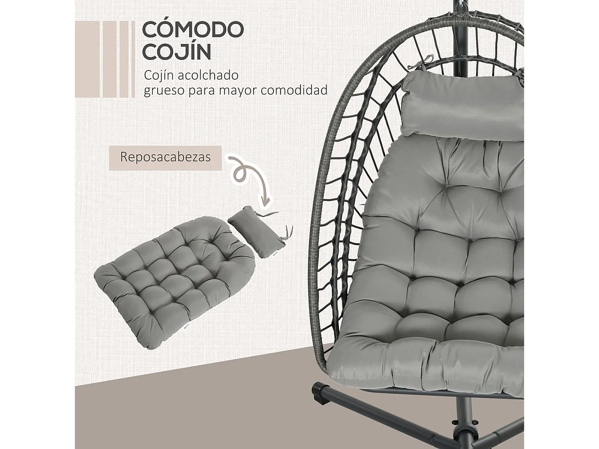 Silla colgante Passia Outsunny 2 cojines gris oscuro 194x100x131 cm
